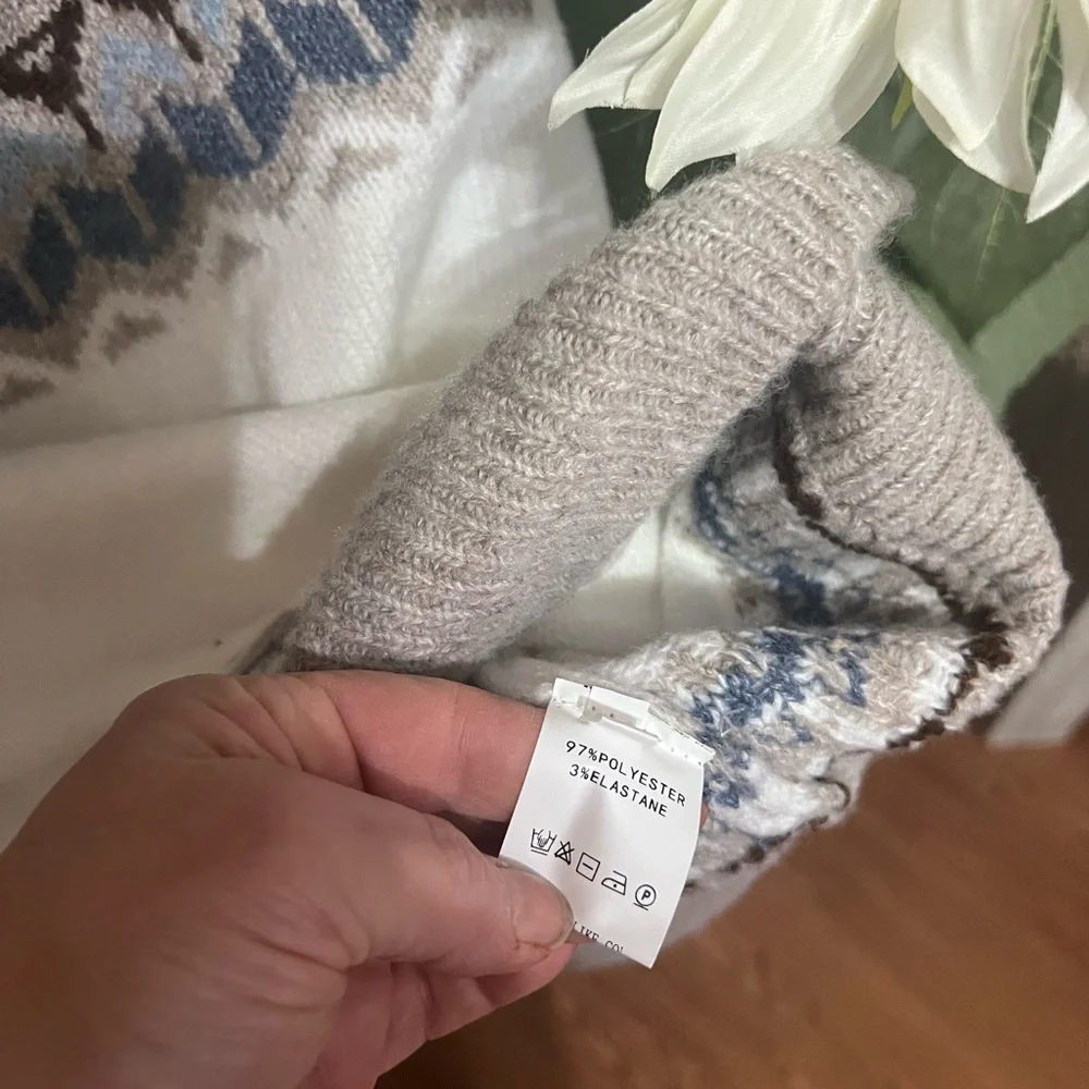 Cozy Nordic Pattern Sweater - White, Blue, and Brown